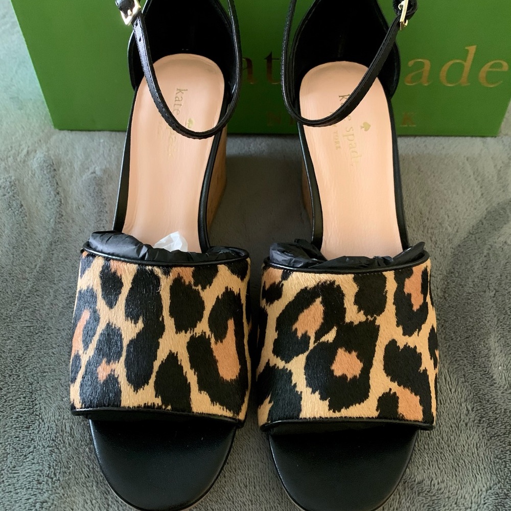 Leopard Print Cork Wedge Sandals with Ankle Strap - Picture 5 of 6